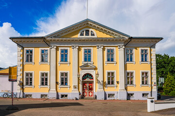 Facade of the historic Pärnu Town Hall in Estonia