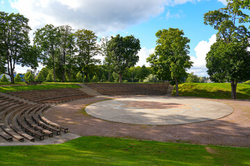 Outdoor amphitheatre in Valli Park on the last bastion of Pärnu in the west of Estonia in the...