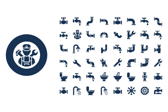 Plumbing Icons A comprehensive set of symbols representing various plumbing elements