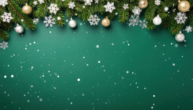 Winter holiday decor action festive celebration indoor setting green background vertical view christmas concept with snowflakes and ornaments for seasonal cheer