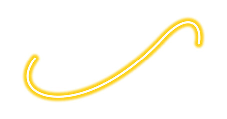 A glowing, golden yellow, curved line or stroke, resembling a stylized flourish or abstract design element, isolated on a white background.