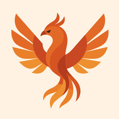 Stylized phoenix bird rising with vibrant orange and red colors in a modern graphic design