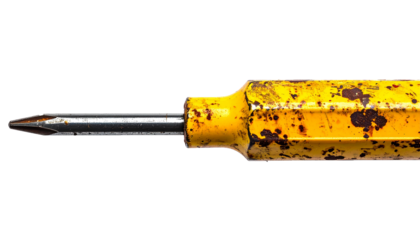 Rusty Steel Screwdriver with Chipped Yellow Handle – High-Resolution PNG
