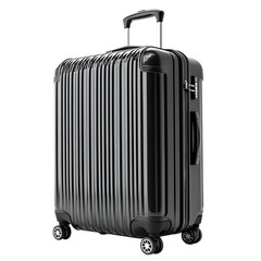 A suitcase with wheels and a black handle isolated on white and transparent background