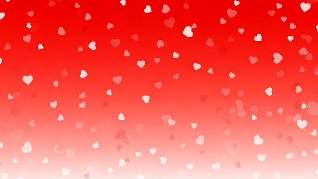 Romantic background with falling white hearts on a vibrant red to soft white gradient, ideal for love, celebration, valentines day, anniversaries, and wedding designs