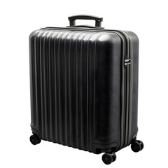 A suitcase with wheels and a black handle isolated on white and transparent background