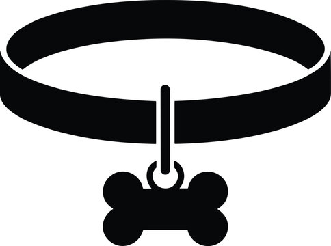 Black dog collar with bone tag icon pet accessory black icon