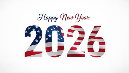 Happy new year 2026 greeting, numbers in distressed american flag pattern, celebrating patriotism and the upcoming year, isolated on white background