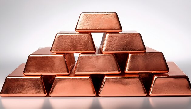Stacked Copper Ingots On White Background