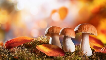 Fototapeta premium Vibrant Autumn Background With Mushrooms