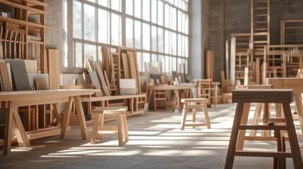 The concept of producing furniture. furniture workshop. 3d render 