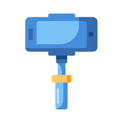 Blue cell phone selfie stick on a black backdrop
