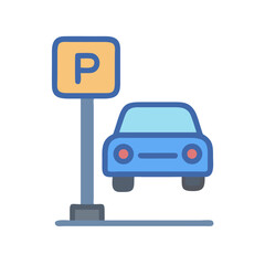 Parking sign with car isolated on a black background
