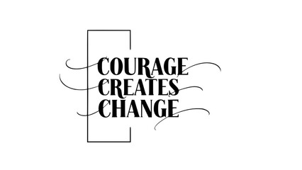 Courage creates change typography inspiring positive action and personal growth, empowering message for motivation and self-improvement projects and design