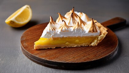 Slice Of Lemon Meringue Pie With Golden Topping And Creamy Filling