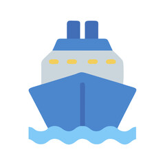 Flat vector ship icon cruising across water on black