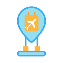 Airplane symbol on navigation pin for travel destinations, vector