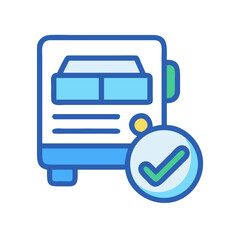 Obraz premium Bus with check mark icon for transportation services delivery