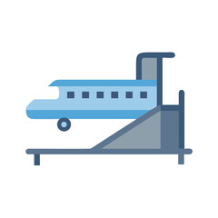 Cartoon airplane icon on platform for testing aviation