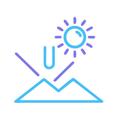 Line art graphic of sun mountain and letter U