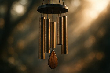 Close-up of a beautiful wind chime with a blurred background