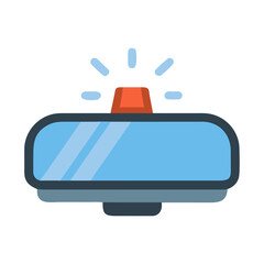 Car rearview mirror with emergency light, flat vector illustration