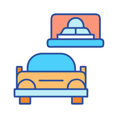 Simple geometric illustration of a car and computer screen