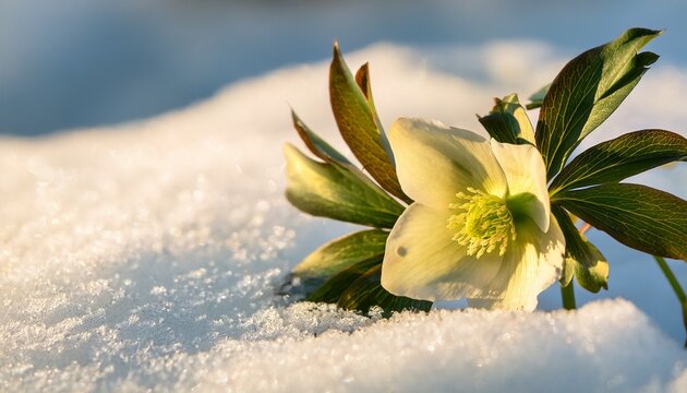 Cream Hellebore In The Snow