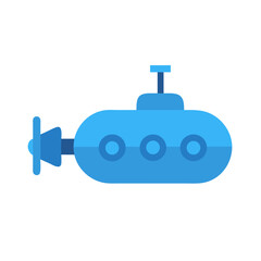 Simple flat blue submarine illustration on a black background