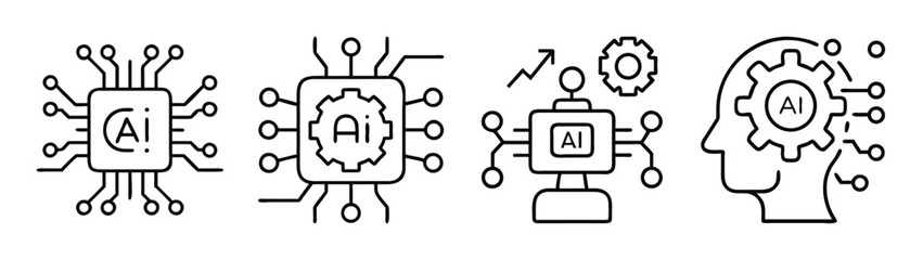 Ai artificial intelligence machine learning deep learning neural network concept vector outline icons
