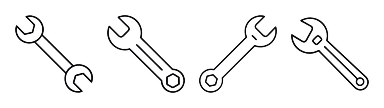 Wrench set vector illustration, hand tools, repair tools, mechanic equipment, spanner outline drawing