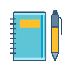 Simple notebook and pen illustration against black background