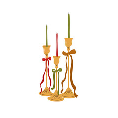 Pretty candlestick with candles hand-drawn vector illustration