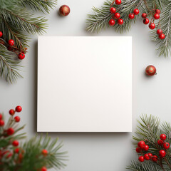 ChristmaChristmas, pine branches, red berries, white background, holiday frame, festive border, winter decoration, Christmas design, spine Branches with Red Berries on White Background with Copy Space