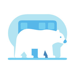 Minimalist black bear walking out of a light-blue portal