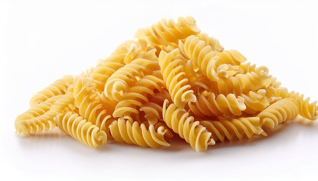 Raw Fusilli Pasta On White Background Close Up