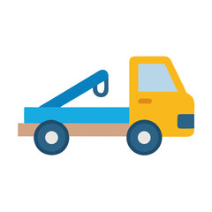 Flat illustration of small cartoon yellow tow truck