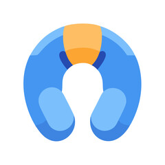 Blue and yellow travel neck pillow on black background