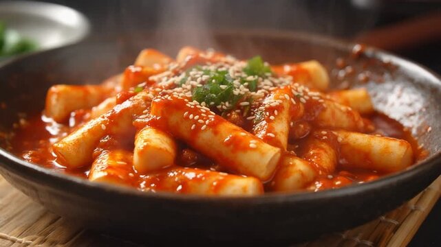 Spicy Korean Tteokbokki A Delicious Culinary Experience with Rice Cakes and Gochujang Sauce