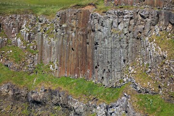 Basalt rock columns of Giant's Causeway, natural landmark in Northern Ireland. Wonder of nature in County Antrim.