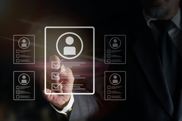 Human resource management technology (HR), Hiring Human Resources. headhunting and recruitment process. Job search concept. Data person management in the organization.