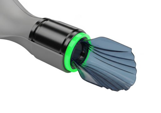 Abstract nozzle with flowing liquid isolated on transparent background for science and technology