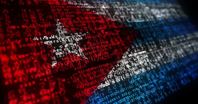 Cuba flag waving secure code. Cuban blowing banner cyber security attack and hack concept animation.