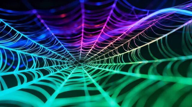 Colorful glowing spider web