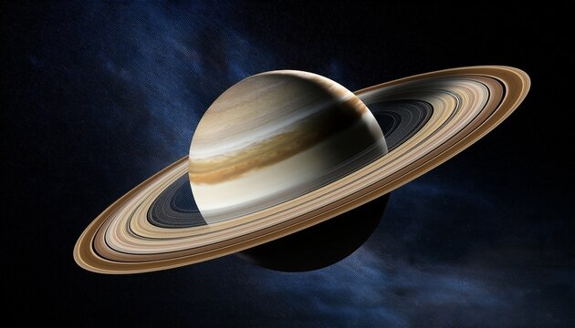 Majestic Saturn With Rings In Dark Space
