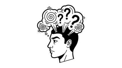 Conceptual artwork showing mental confusion, inquiry, and contemplation within a stressed mind