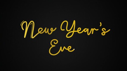 new year's eve One line continuous animated typography intro outro, hand drawn calligraphy monoline vintage text on background, aniamted Calligraphy lettering animation video gold golden type on black