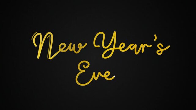 new year's eve One line continuous animated typography intro outro, hand drawn calligraphy monoline vintage text on background, aniamted Calligraphy lettering animation video gold golden type on black
