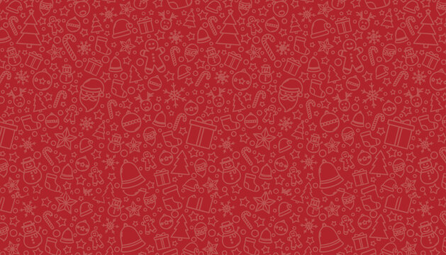 Seamless christmas pattern with festive doodles on a vibrant red background