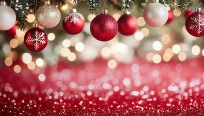 Festive holiday decorations cozy home environment christmas ornaments warm lighting close-up view captivating spirit of celebration with sparkling red and white accents